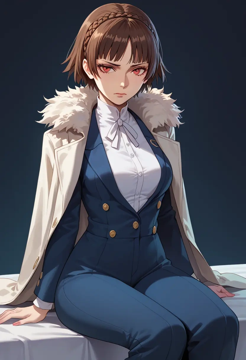 persona,niijima_makoto,coat,fur-collar,tailored trousers  - 