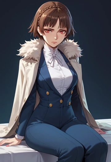 persona,niijima_makoto,coat,fur-collar,tailored trousers  - AI generated anime art