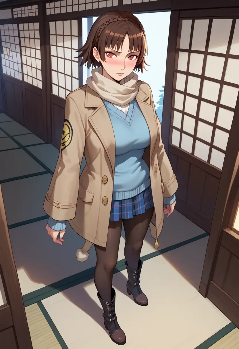 persona,niijima_makoto,winter,student uniform,down jacket  - 