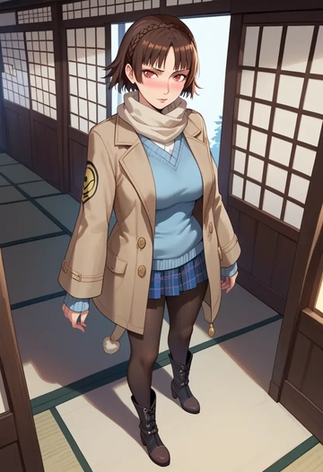 persona,niijima_makoto,winter,student uniform,down jacket  - AI generated anime art