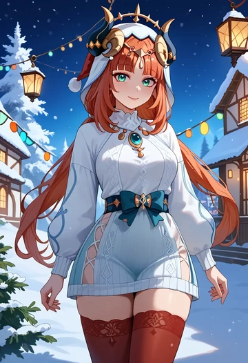 genshin_impact,nilou_(genshin_impact),Christmas,sweater dress,stockings  - AI generated anime art