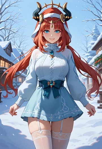 genshin impact,nilou,sweater,stockings,Thigh garters  - AI generated anime art