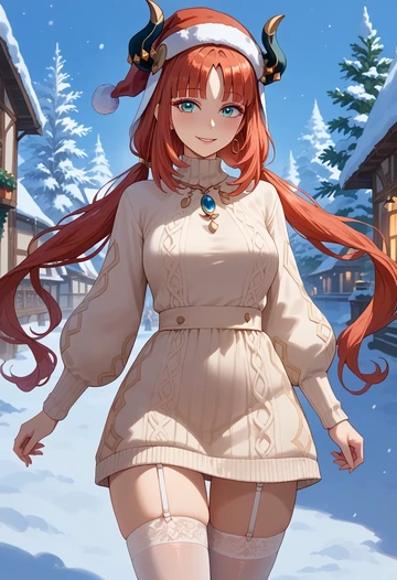 genshin impact,nilou,sweater,stockings,Thigh garters  - AI generated anime art