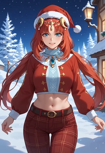 genshin impact,nilou,Christmas,plaid trousers  - AI generated anime art