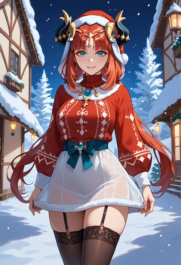 genshin impact,nilou,sweater,stockings,Thigh garters  - AI generated anime art