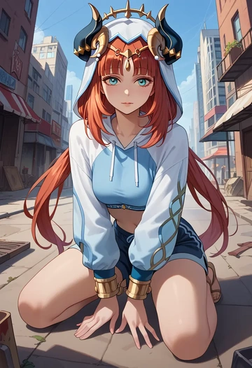 genshin impact,nilou,hoodie,cropped,high-waisted joggers  - AI generated anime art