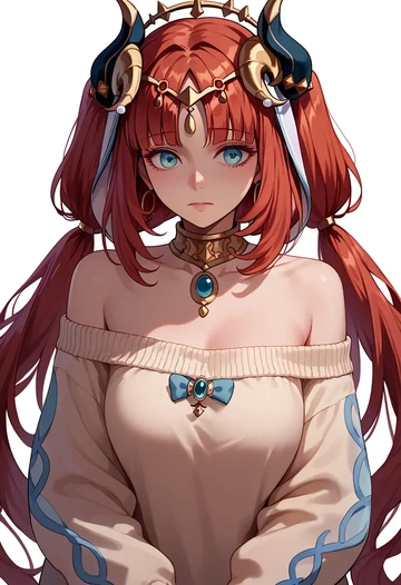 genshin impact,nilou,sweater,off-shoulder,collar  - AI generated anime art