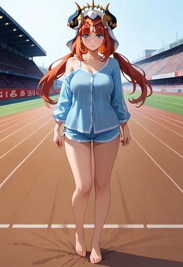 genshin impact,nilou,pajamas, low-waisted shorts  - AI generated anime art