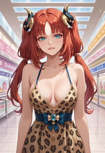 genshin impact,nilou,leopard print,silk slip dress  - AI generated anime art