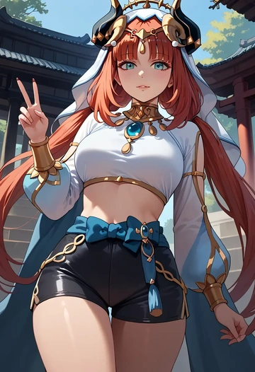 genshin impact,nilou,leather,shorts,crop top  - AI generated anime art