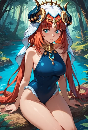 genshin impact,nilou,retro style swimsuit,frilled neckline,bow detail  - AI generated anime art