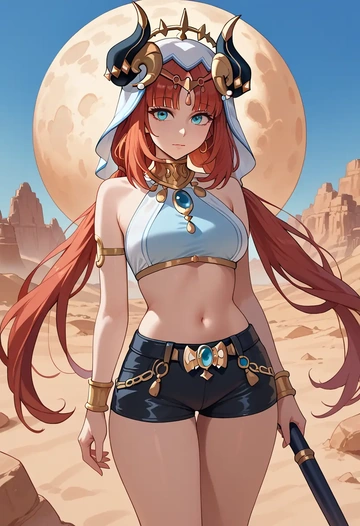 genshin impact,nilou,leather,shorts,crop top  - AI generated anime art