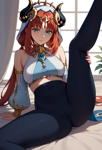 genshin impact,nilou,yoga, leggings,spread legs,one leg up,sexy  - AI generated anime art