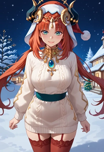 genshin impact,nilou,Christmas,sweater dress,stockings  - AI generated anime art