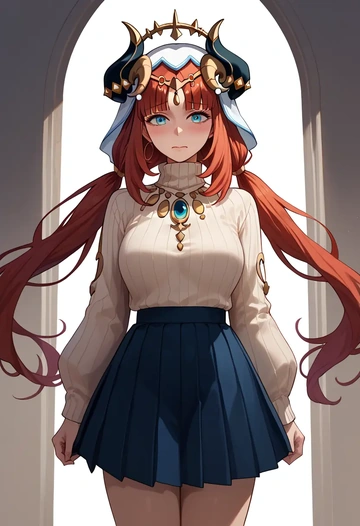 genshin impact,nilou,skirt,pleated,turtleneck sweater  - AI generated anime art