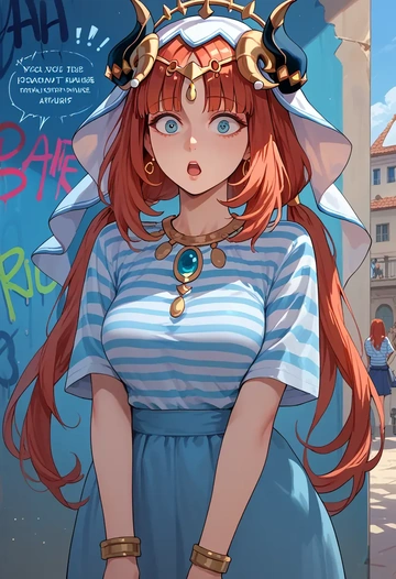 genshin impact,nilou,striped graffiti blouse,dolphin shorts  - AI generated anime art