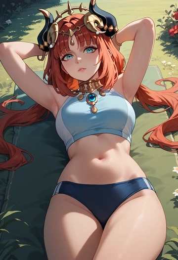 genshin impact,nilou,tankini top,board shorts  - AI generated anime art