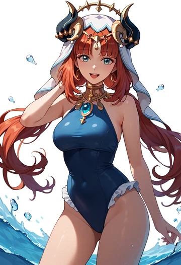 genshin impact,nilou,retro style swimsuit,frilled neckline,bow detail  - AI generated anime art