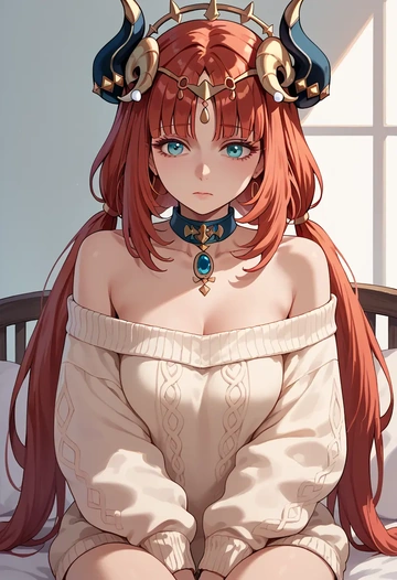 genshin impact,nilou,sweater,off-shoulder,collar  - AI generated anime art