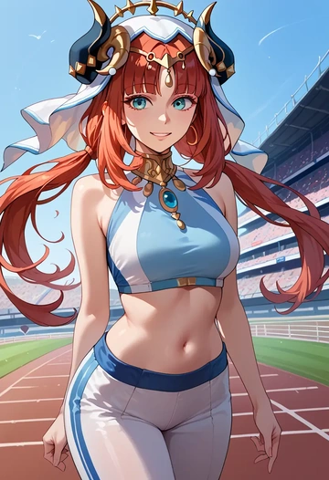 genshin impact,nilou,sports crop,high-waisted shorts  - AI generated anime art