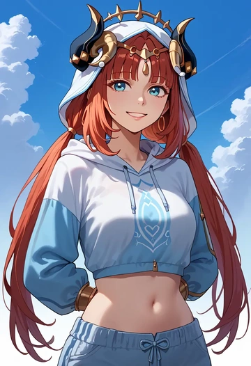 genshin impact,nilou,hoodie,cropped,high-waisted joggers  - AI generated anime art