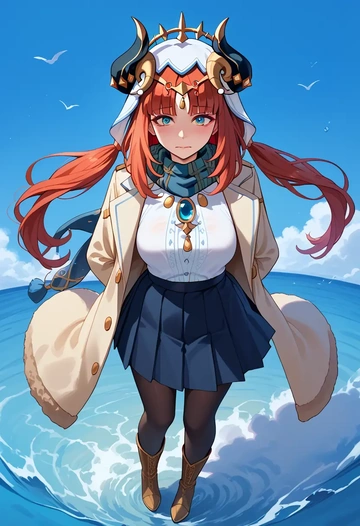 genshin impact,nilou,winter,student uniform,fur-trimmed coat  - AI generated anime art