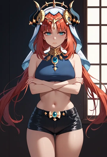 genshin impact,nilou,leather,shorts,crop top  - AI generated anime art