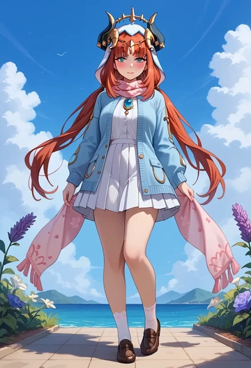 genshin impact,nilou,spring,student uniform,cardigan  - AI generated anime art