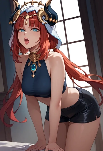 genshin impact,nilou,leather,shorts,crop top  - AI generated anime art