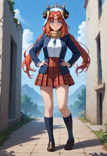 genshin impact,nilou,winter,student uniform,plaid skirt  - AI generated anime art