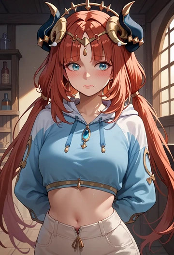 genshin impact,nilou,crop hoodie,shorts  - AI generated anime art