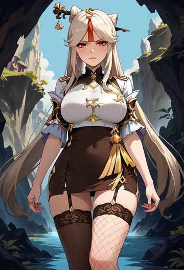 genshin impact,ningguang_(genshin_impact),mini skirt, stockings  - AI generated anime art