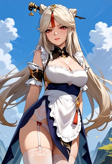 genshin impact,ningguang_(genshin_impact),maid, sexy, stockings,panties  - AI generated anime art