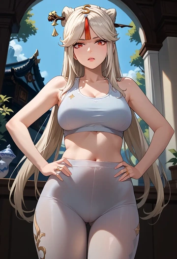 genshin impact,ningguang_(genshin_impact),yoga shorts, bra  - AI generated anime art