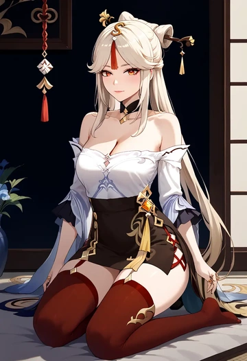 genshin impact,ningguang_(genshin_impact),collar,oversized,Thigh garters  - AI generated anime art