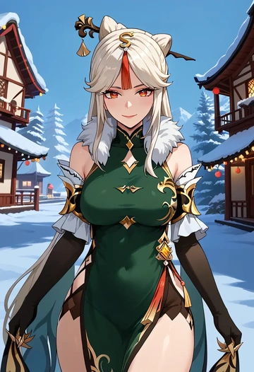 genshin impact,ningguang_(genshin_impact),Christmas,dress  - AI generated anime art