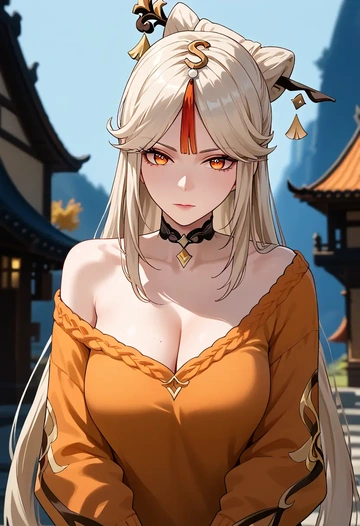 genshin impact,ningguang_(genshin_impact),orange,sweater,choker  - AI generated anime art