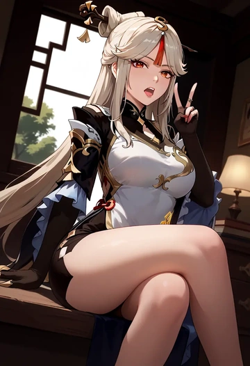 genshin impact,ningguang_(genshin_impact),leather,shorts  - AI generated anime art