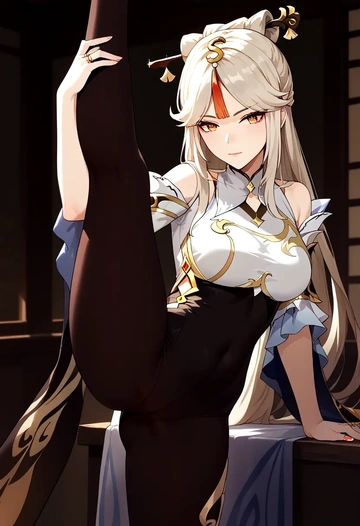 genshin impact,ningguang_(genshin_impact),yoga, leggings,spread legs,one leg up,sexy  - AI generated anime art