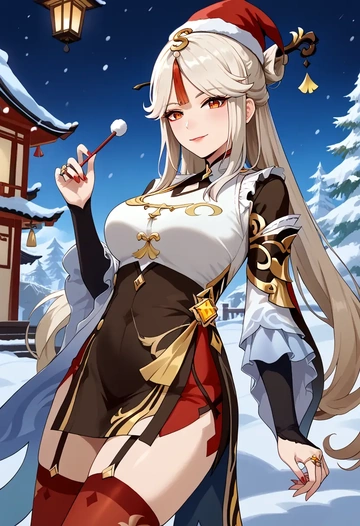 genshin impact,ningguang_(genshin_impact),Christmas,sweater dress,stockings  - AI generated anime art