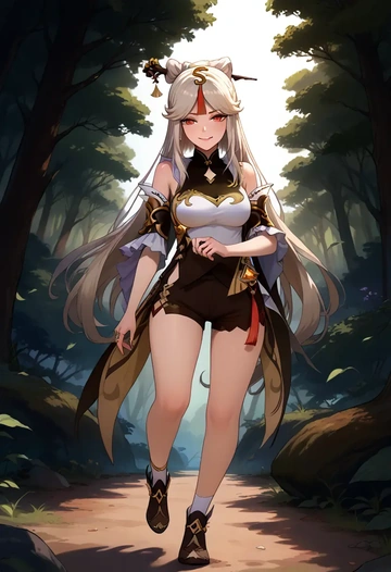 genshin impact,ningguang_(genshin_impact),forest,tank top  - AI generated anime art