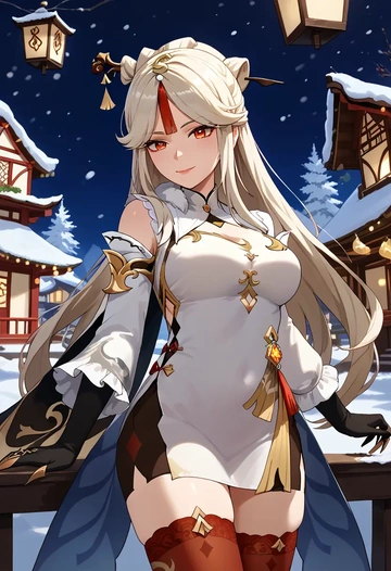 genshin impact,ningguang_(genshin_impact),Christmas,sweater dress,stockings  - AI generated anime art