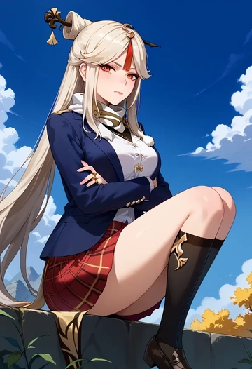 genshin impact,ningguang_(genshin_impact),winter,student uniform,plaid skirt  - AI generated anime art