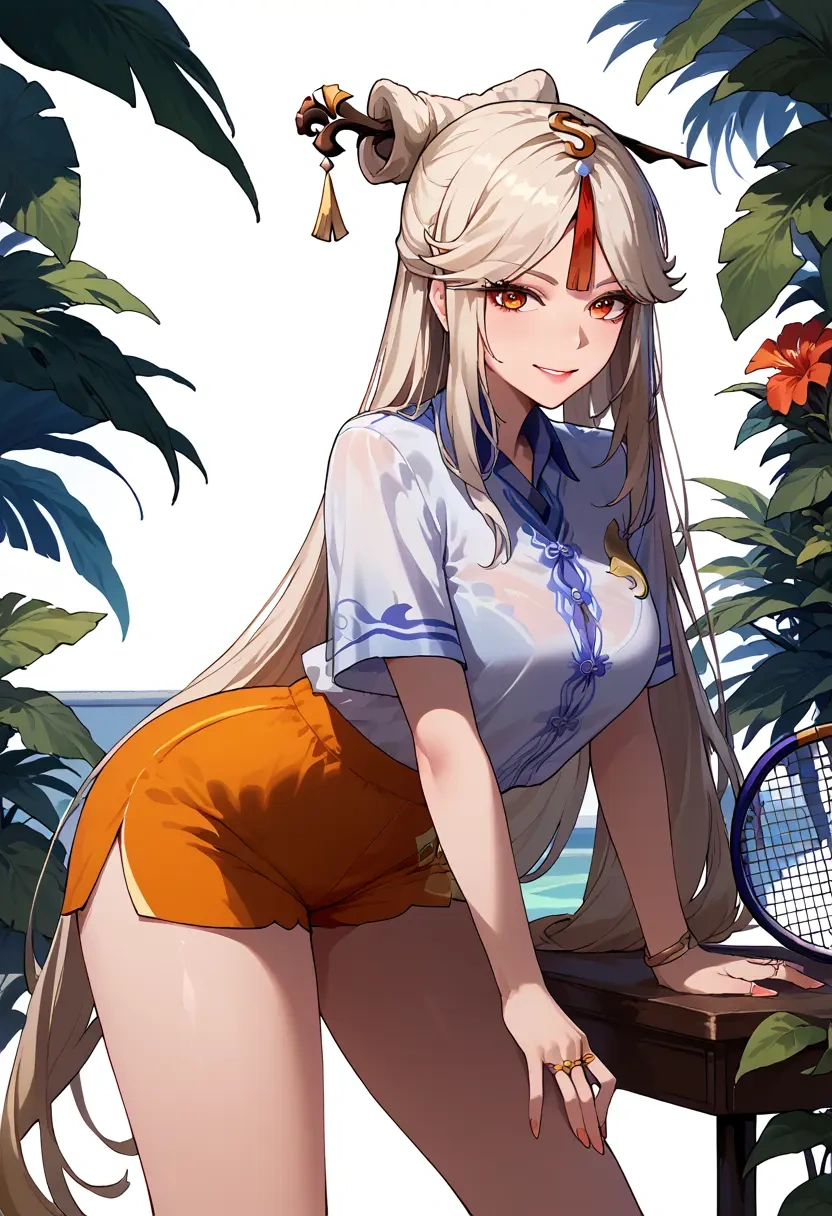 genshin impact,ningguang_(genshin_impact),tennis polo,skort  - 