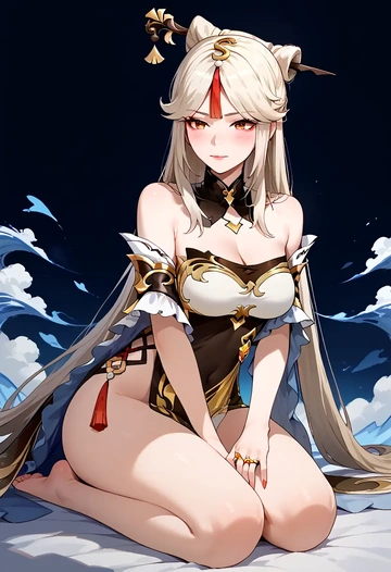 genshin impact,ningguang_(genshin_impact),tube top,jogger shorts  - AI generated anime art