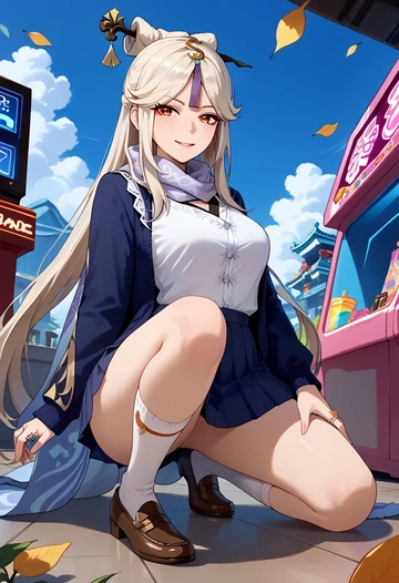 genshin impact,ningguang_(genshin_impact),spring,student uniform,cardigan  - AI generated anime art