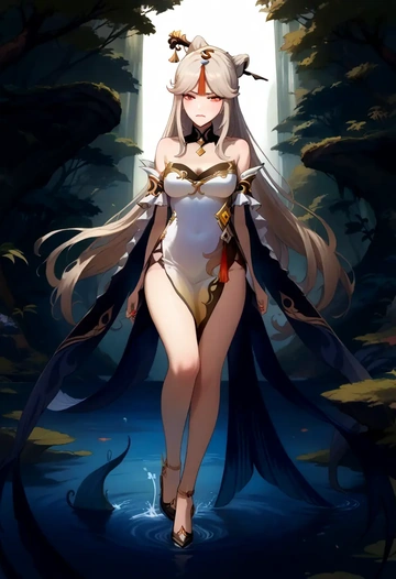 genshin impact,ningguang_(genshin_impact),gown,strapless,mermaid silhouette  - AI generated anime art