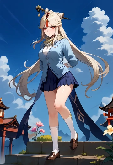 genshin impact,ningguang_(genshin_impact),spring,student uniform,cardigan  - AI generated anime art