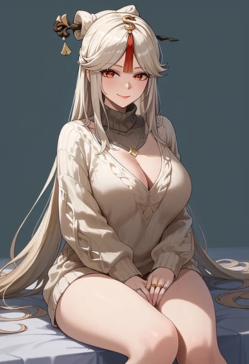 genshin impact,ningguang_(genshin_impact),sweater  - AI generated anime art