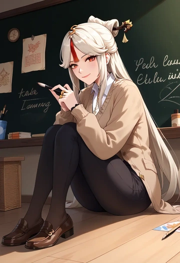 genshin impact,ningguang_(genshin_impact),teacher, sweater  - AI generated anime art